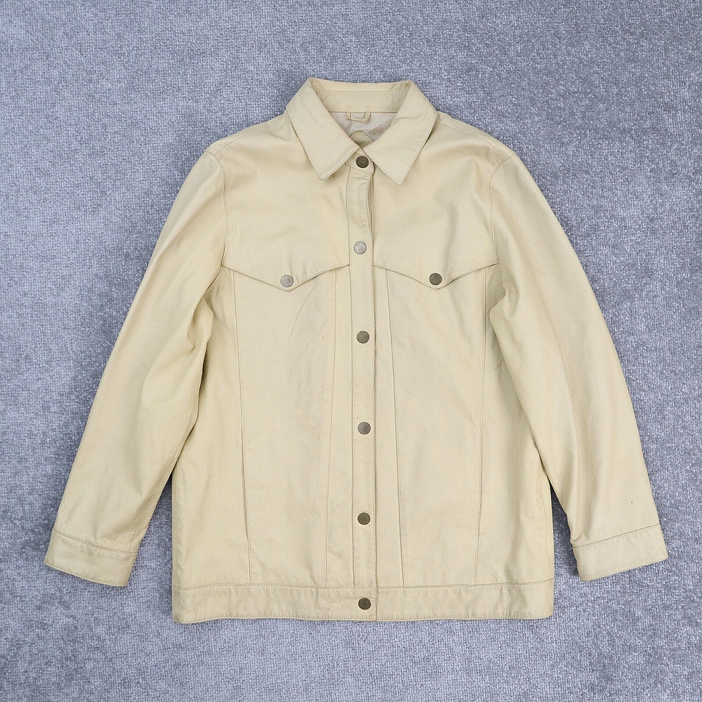 VTG Terry Lewis Leather Western Small Beige Long Sleeve Snap Collared Jacket